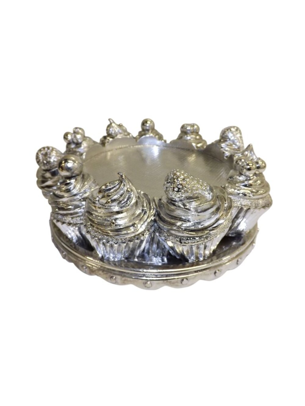 Homeworx By Harry Slatkin Cupcakes Pedestal Candle Holder Shiny Silver Decor
